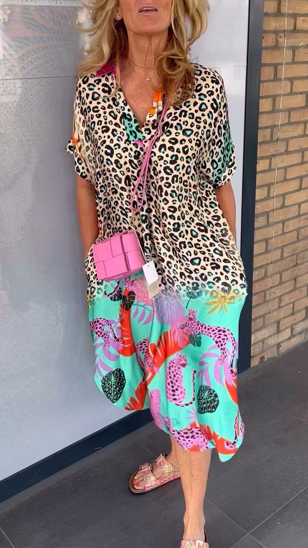 Ladies' Lapel Print Slit Loose Casual Dress