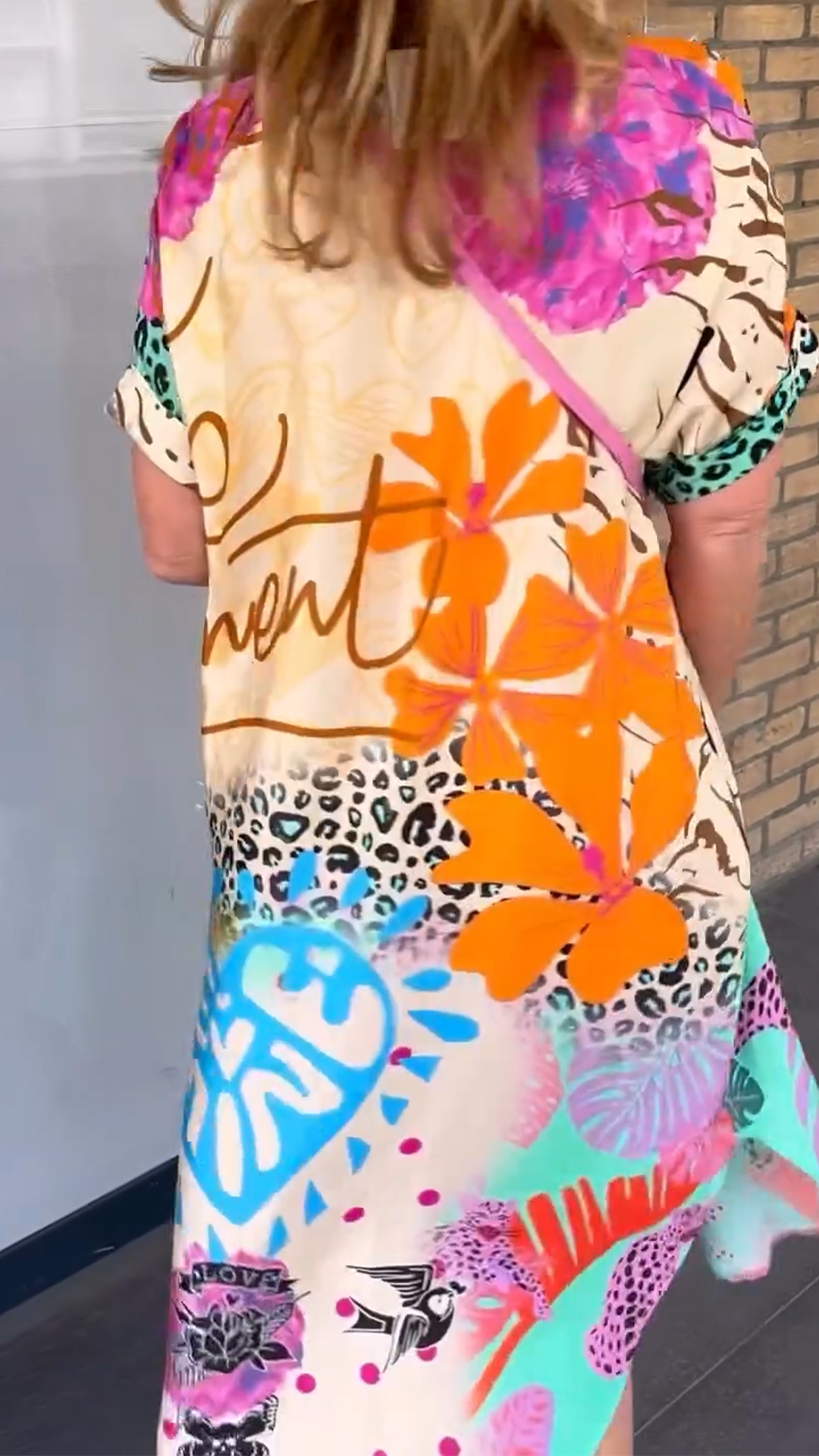 Ladies' Lapel Print Slit Loose Casual Dress