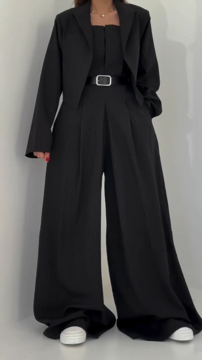 Women's Strapless Jumpsuit & Jacket Set | Sophisticated Commuting Outfit