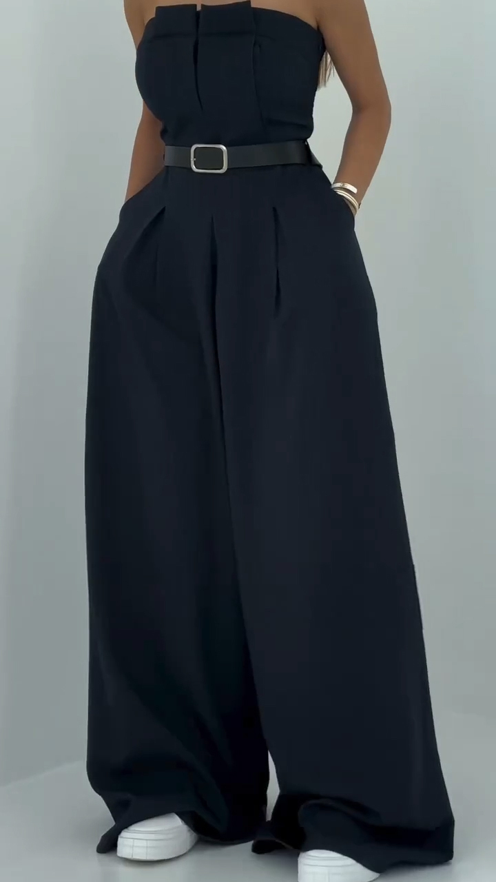 Women's Strapless Jumpsuit & Jacket Set | Sophisticated Commuting Outfit