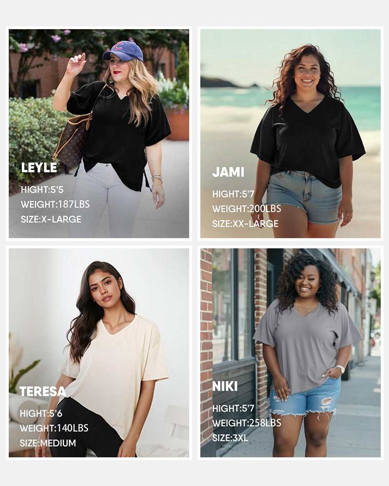 Women's Plus Size Basic Short Sleeve V-Neck T-Shirts