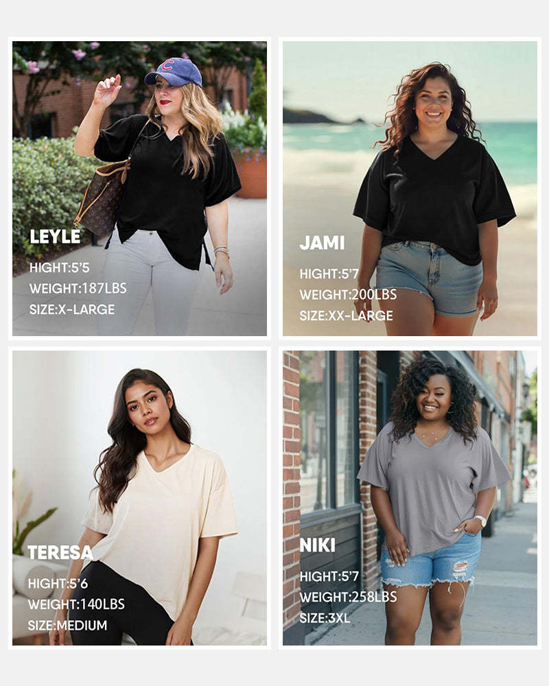 Women's Plus Size Basic Short Sleeve V-Neck T-Shirts