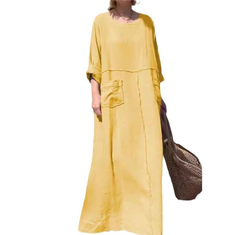 💕Casual Breathable Solid Color Round Neck Dress