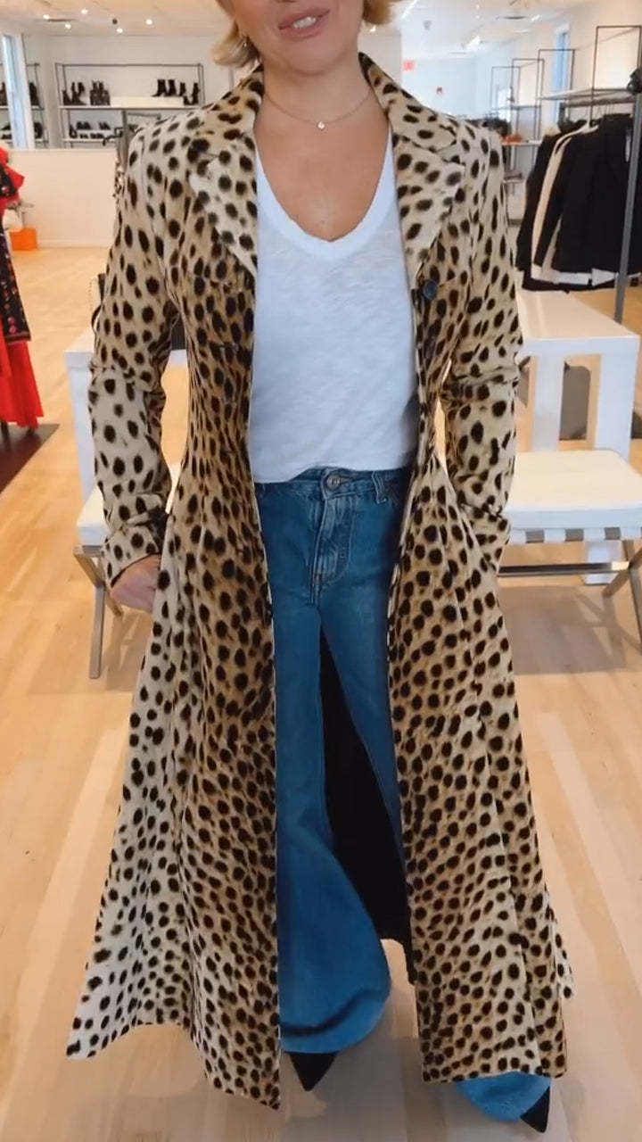 Women's Leopard Print Flared Coat | Lapel Collar Casual Outerwear