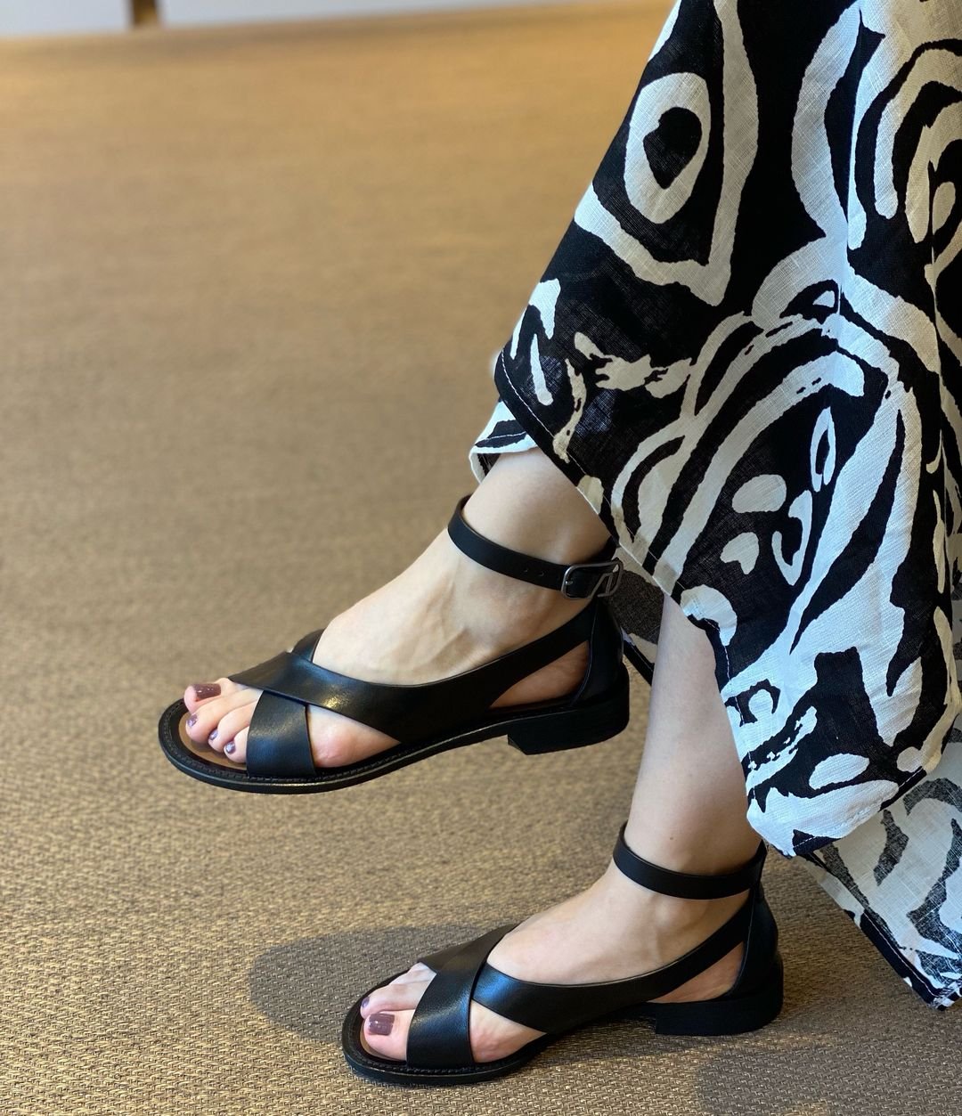 Chic Cross Leather Buckle Sandals