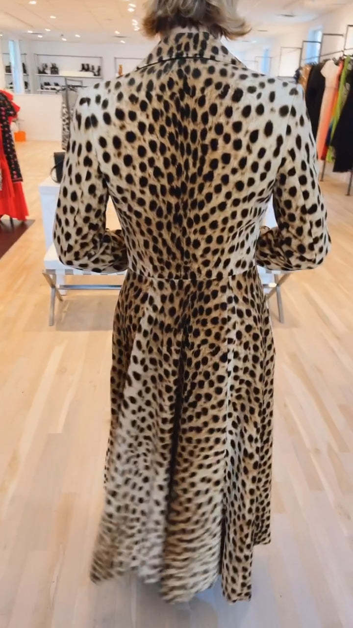 Women's Leopard Print Flared Coat | Lapel Collar Casual Outerwear