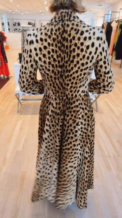 Women's Leopard Print Flared Coat | Lapel Collar Casual Outerwear