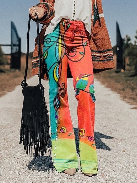 Women's Vintage Floral Bird Art Print Casual Cotton Shirt