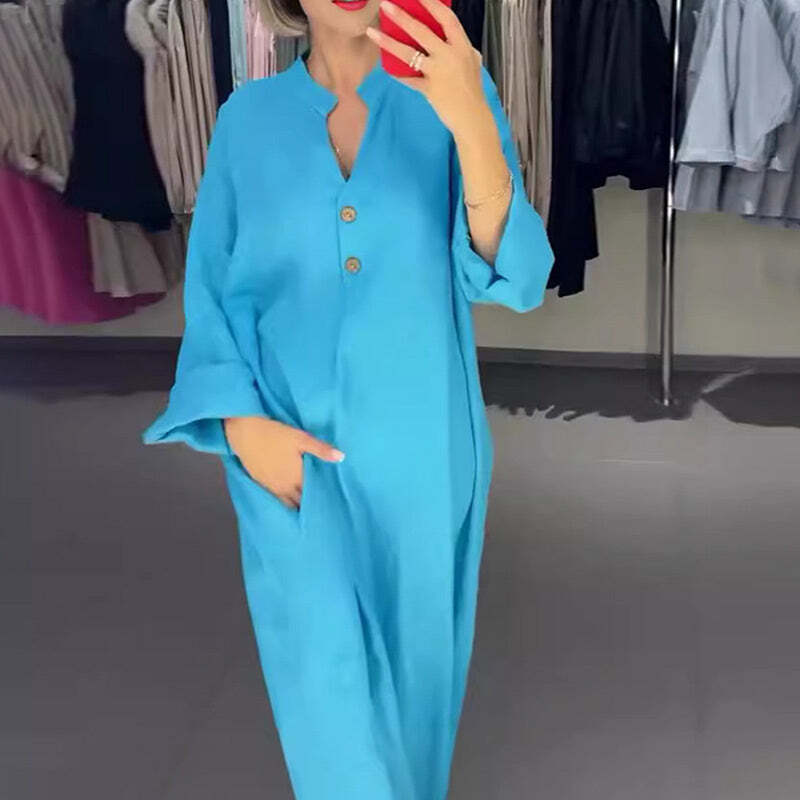 Ruocoo - Women's long shirt dress with pockets