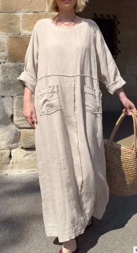 💕Casual Breathable Solid Color Round Neck Dress