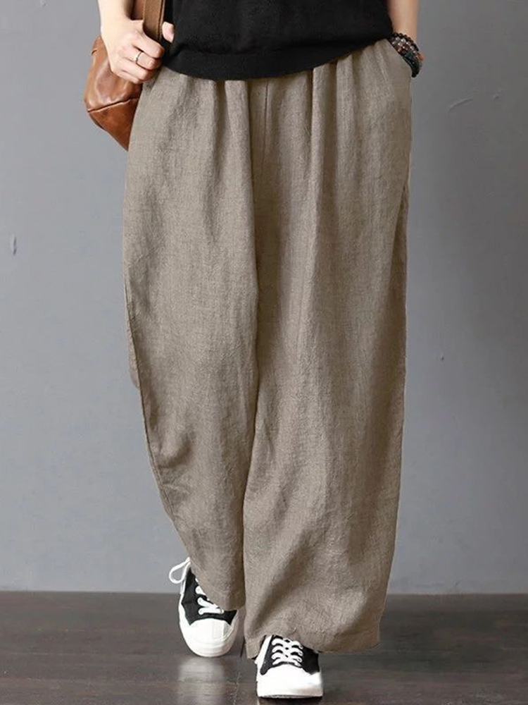 Vintage Elastic Waist Drawstring Pocket Loose Pants