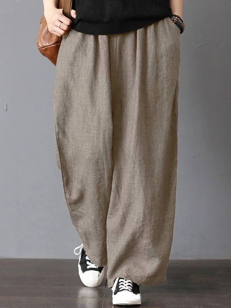 Vintage Elastic Waist Drawstring Pocket Loose Pants