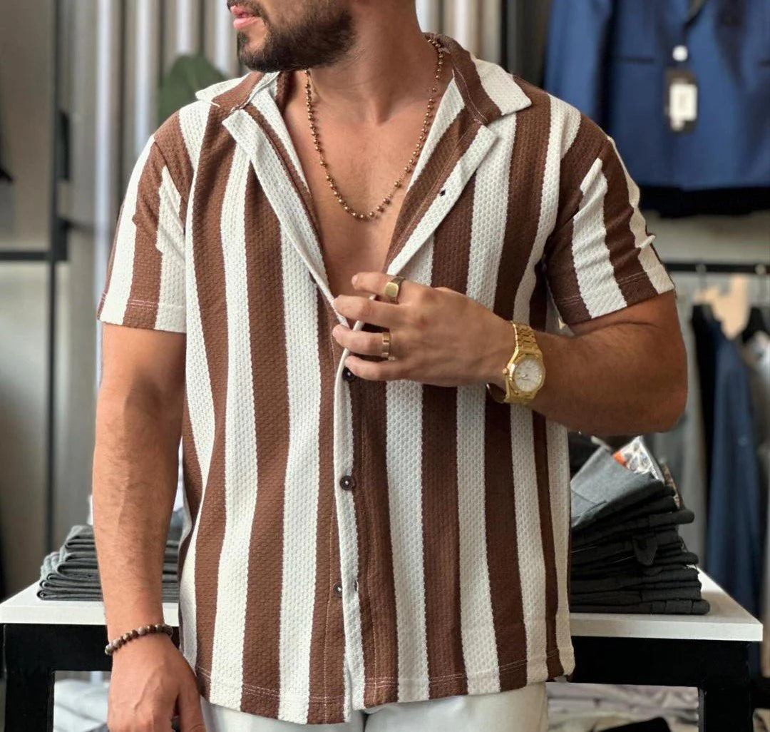 Casual Stripe Short Sleeve Shirt(🔥Buy 2 get 10% OFF|Buy 3 get 15% OFF)