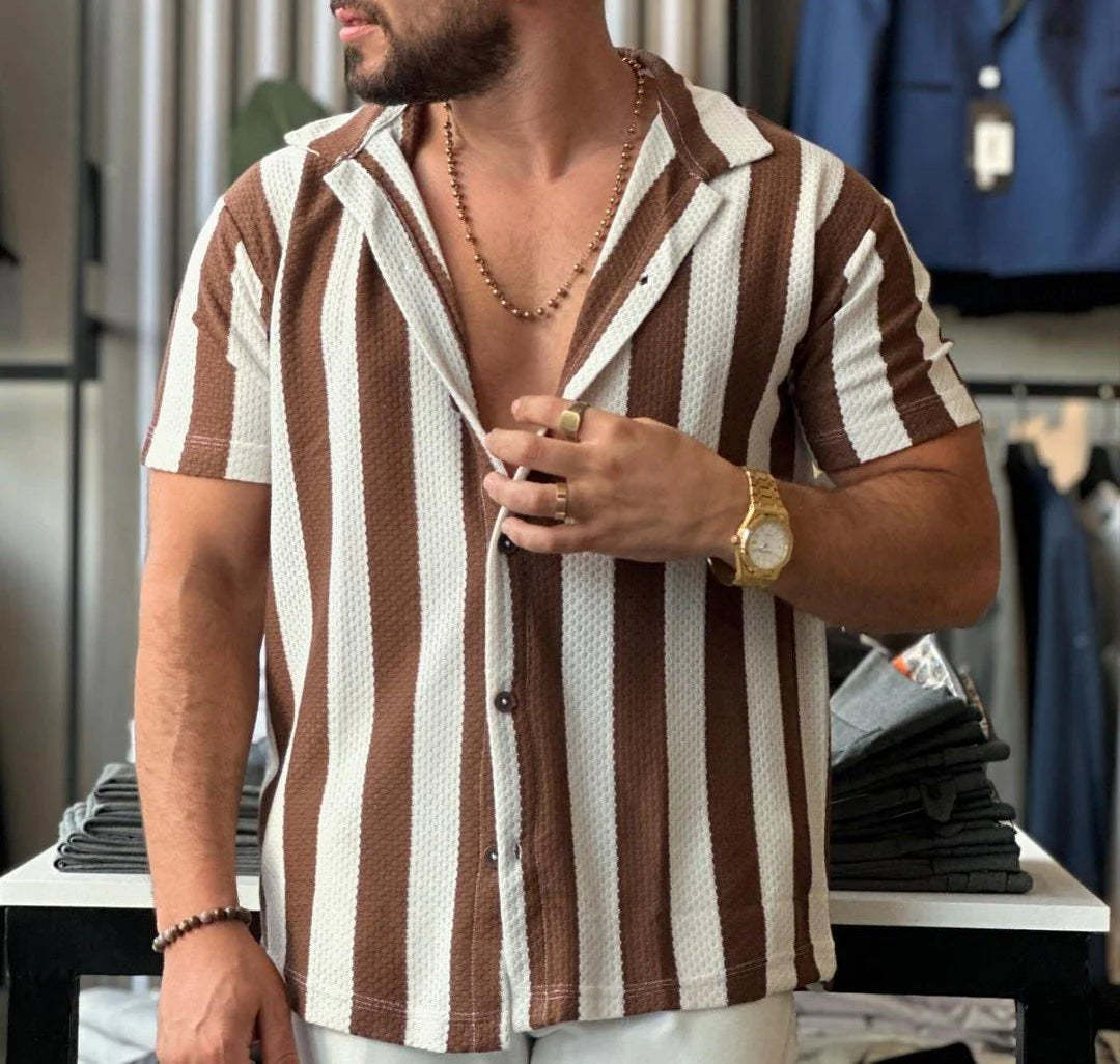 Casual Stripe Short Sleeve Shirt(huo'yBuy 2 get 10% OFF|Buy 3 get 15% 