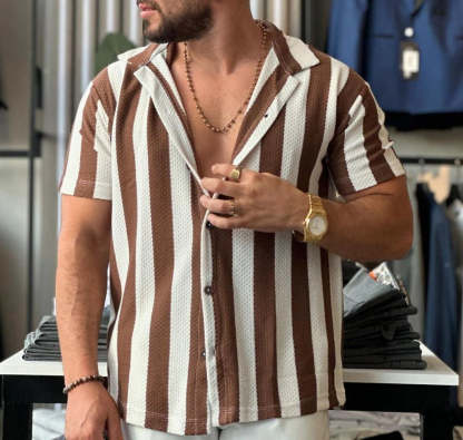 Casual Stripe Short Sleeve Shirt(🔥Buy 2 get 10% OFF|Buy 3 get 15% OFF)