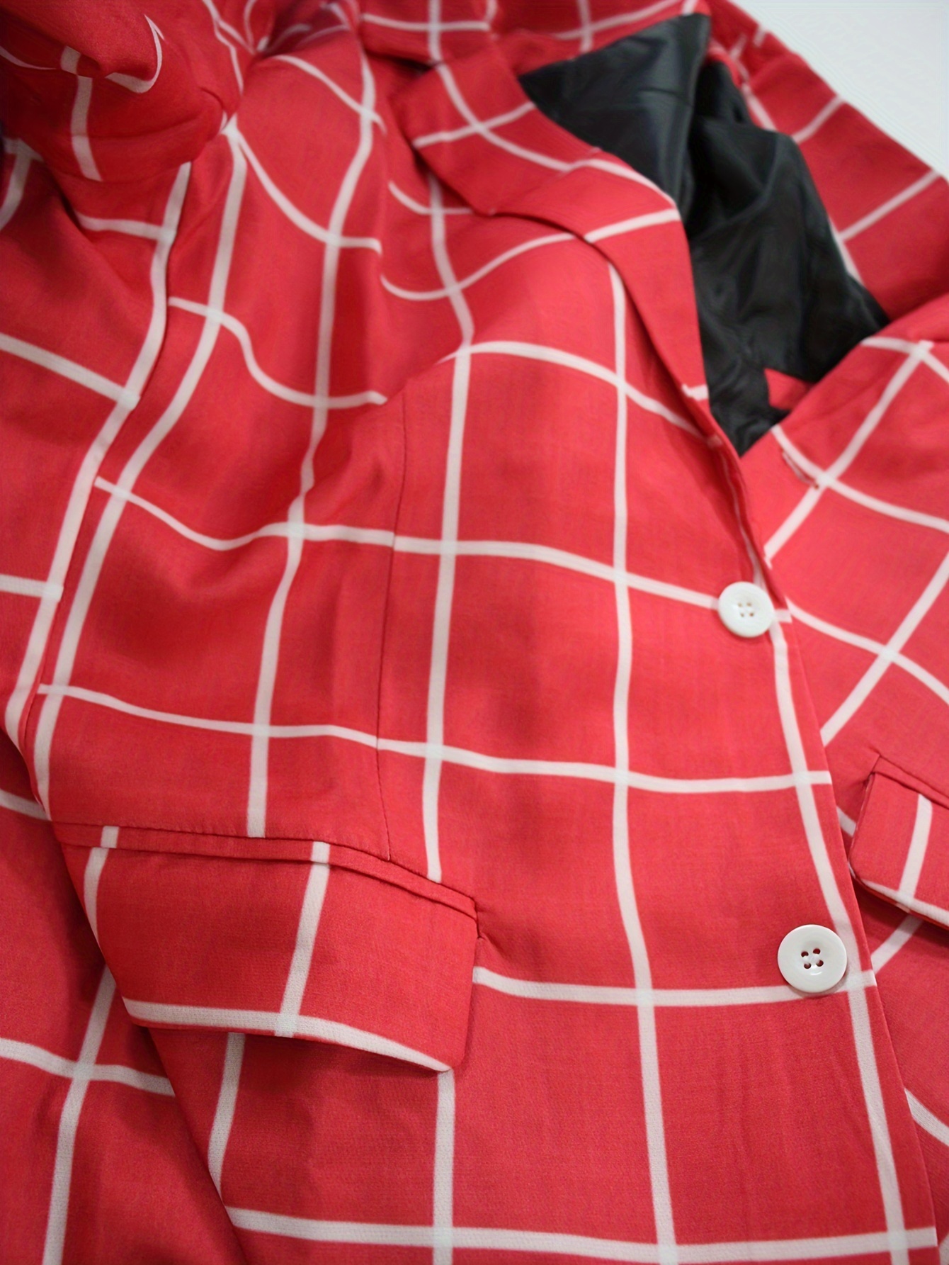 Men's Casual Windowpane Suit, Red & White Checkered Pattern Blazer, British Gentleman Grid Print Jacket, Lightweight Business Style