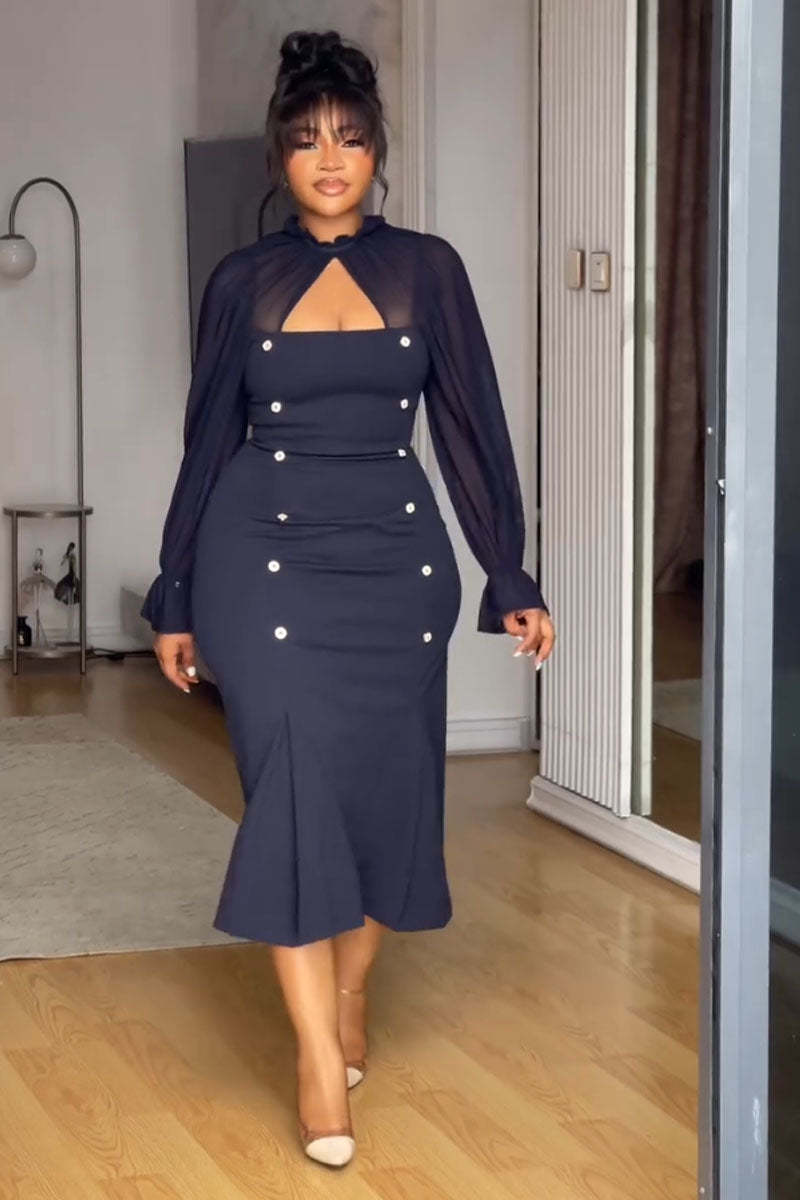 Women's Button-Down Maxi Dress | Slim Fit with High Waist & Elegant Cut-Out Detail