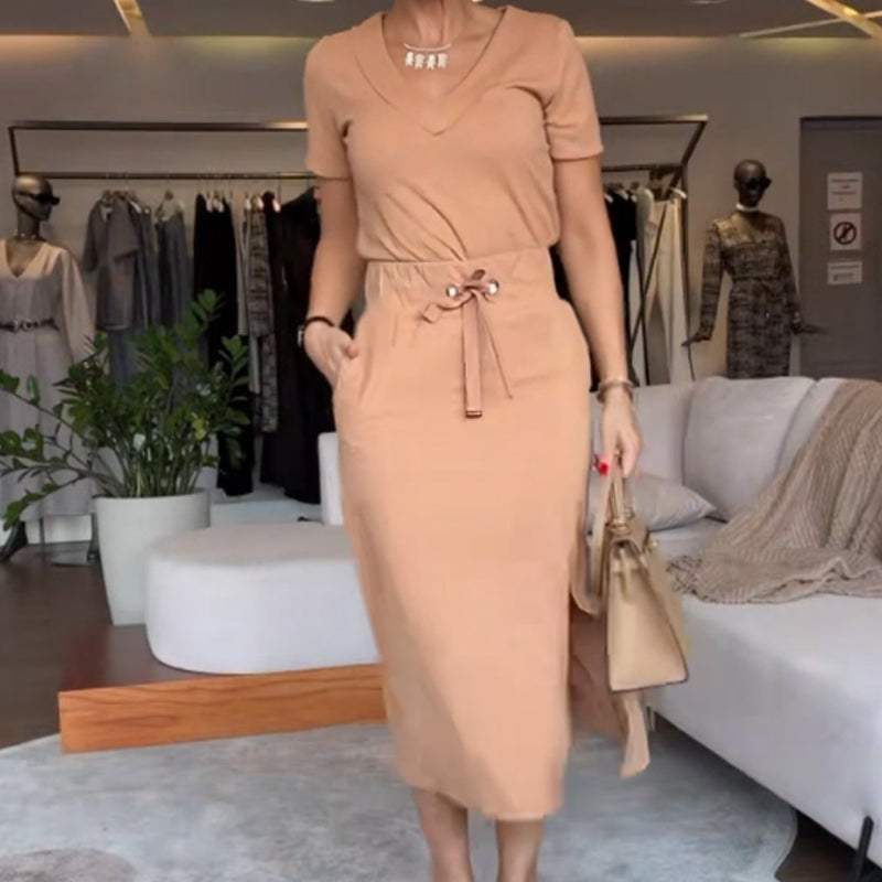 💥Women's V-Neck Top & Skirt Coordinated Set | Versatile Two-Piece Outfit