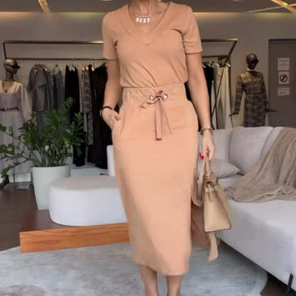 💥Women's V-Neck Top & Skirt Coordinated Set | Versatile Two-Piece Outfit