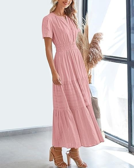 Women's V-Neck Maxi Dress | Casual Short Sleeve Dress