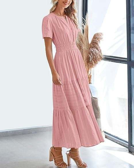 Women's V-Neck Maxi Dress | Casual Short Sleeve Dress