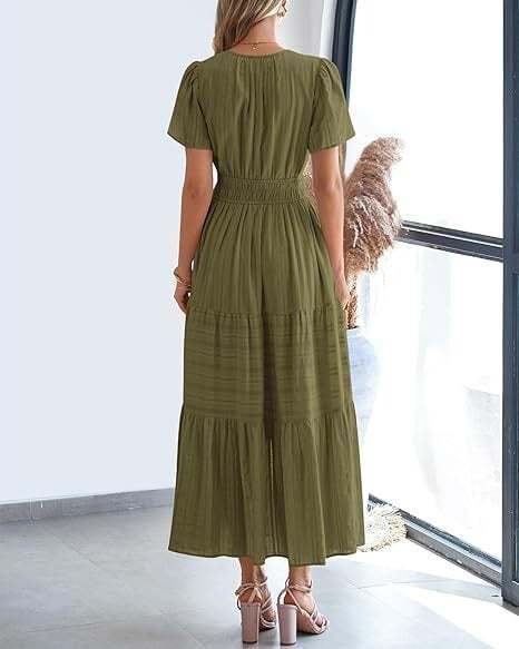 Women's V-Neck Maxi Dress | Casual Short Sleeve Dress