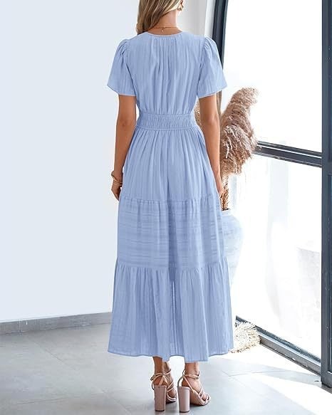 Women's V-Neck Maxi Dress | Casual Short Sleeve Dress