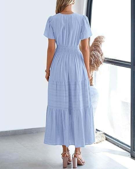 Women's V-Neck Maxi Dress | Casual Short Sleeve Dress