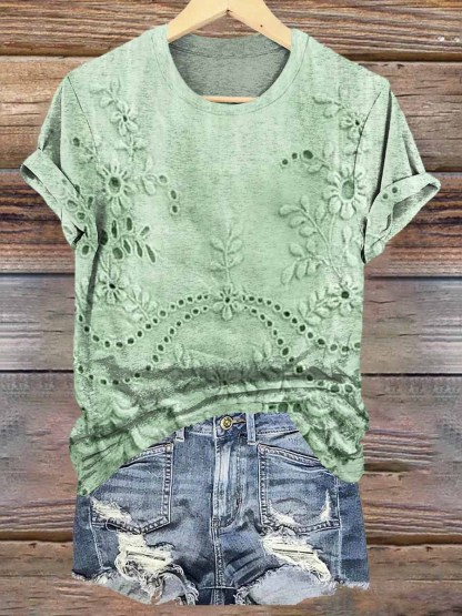Women's Vintage Floral Texture Patterns Print V-neck Casual T-Shirt