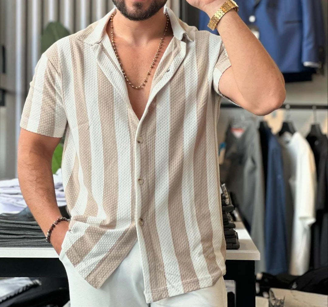 Casual Stripe Short Sleeve Shirt(🔥Buy 2 get 10% OFF|Buy 3 get 15% OFF)