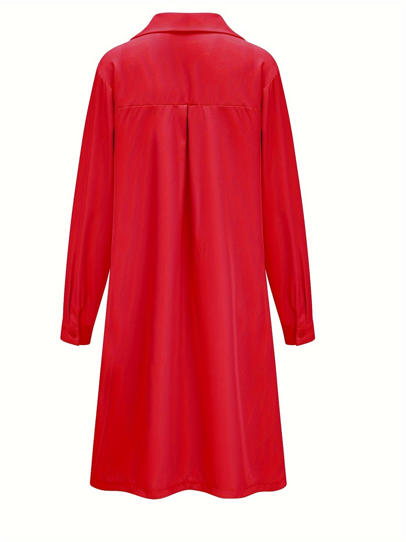 Plus Size Casual Dress, Women's Plus Solid Button Up Long Sleeve Turn Down Collar Shirt Dress  🔥Buy 2 get 10% OFF