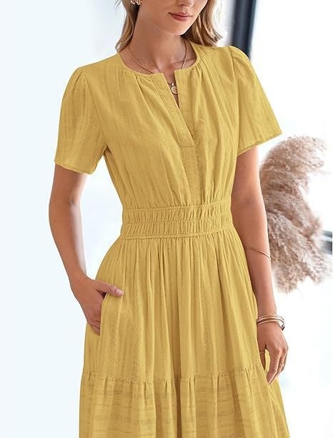Women's V-Neck Maxi Dress | Casual Short Sleeve Dress