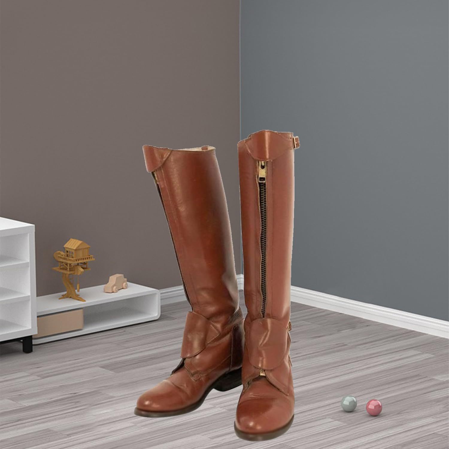 MEN'S RETRO BUCKLE FRONT ZIPPER KNIGHT BOOTS 90871046S