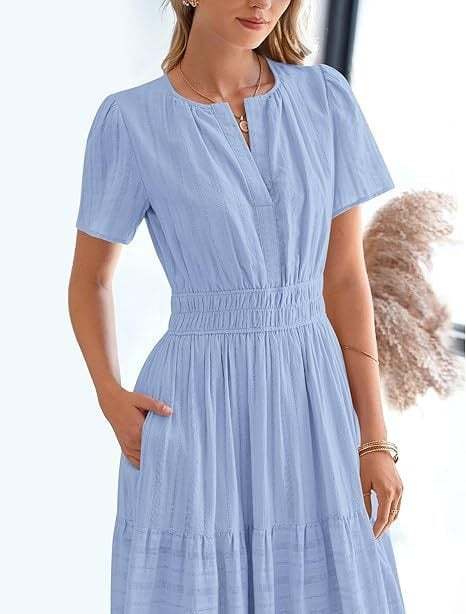 Women's V-Neck Maxi Dress | Casual Short Sleeve Dress