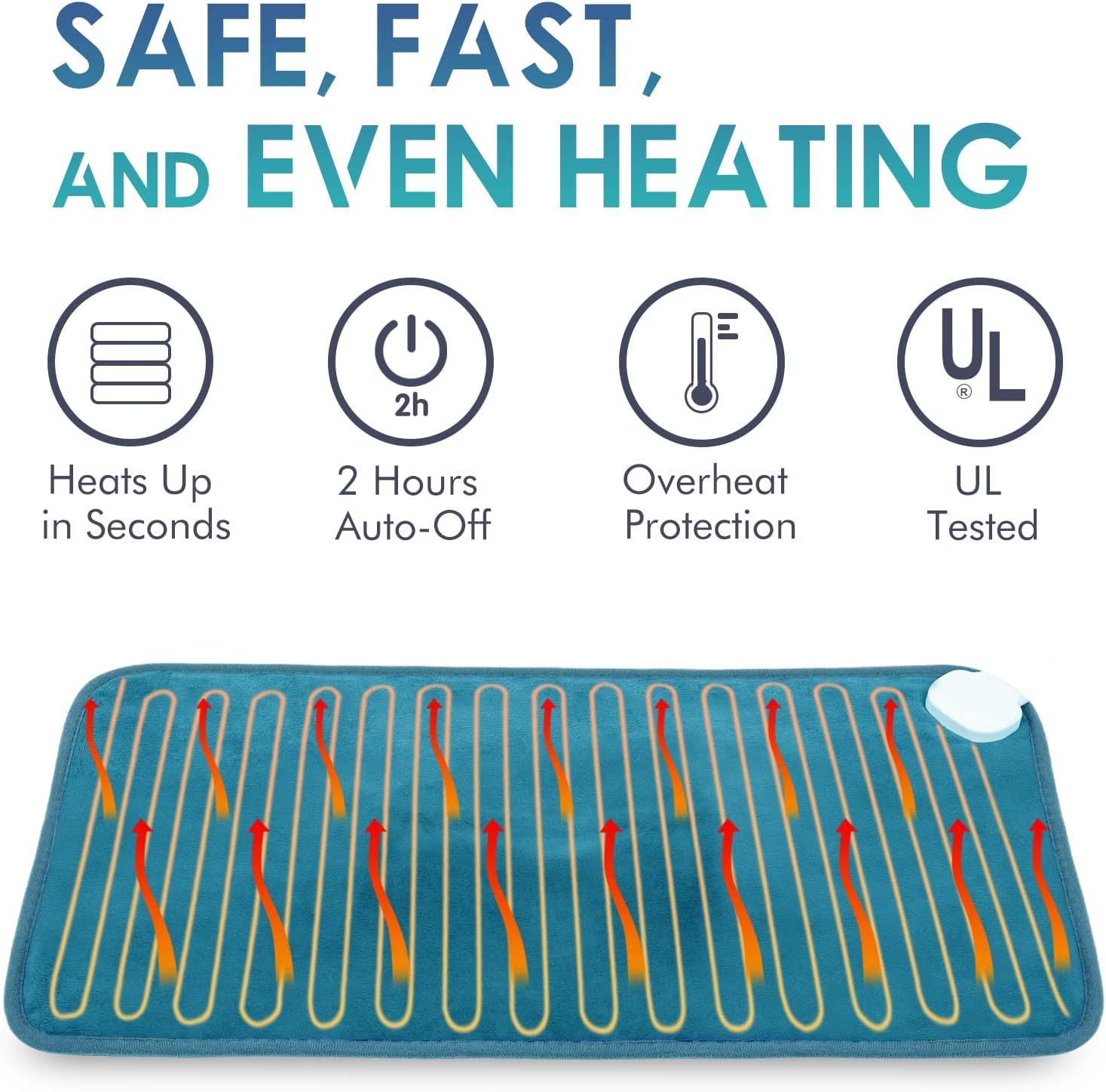 Heating Pad for Back Pain Relief, 12" x 24" Electric Heating Pads for Cramps, Back, Shoulder and Neck with 6 Heat Settings, Fast-Heating Technology, Auto Shut Off, UL Certification, Blue