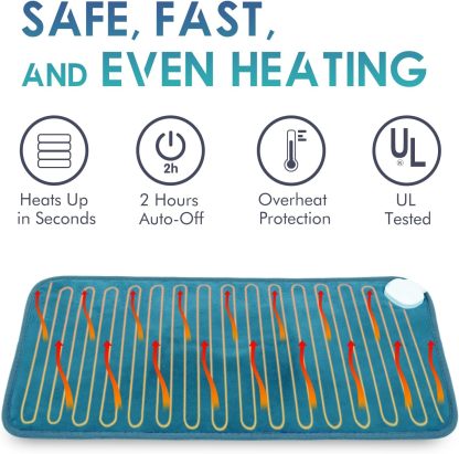 Heating Pad for Back Pain Relief, 12" x 24" Electric Heating Pads for Cramps, Back, Shoulder and Neck with 6 Heat Settings, Fast-Heating Technology, Auto Shut Off, UL Certification, Blue