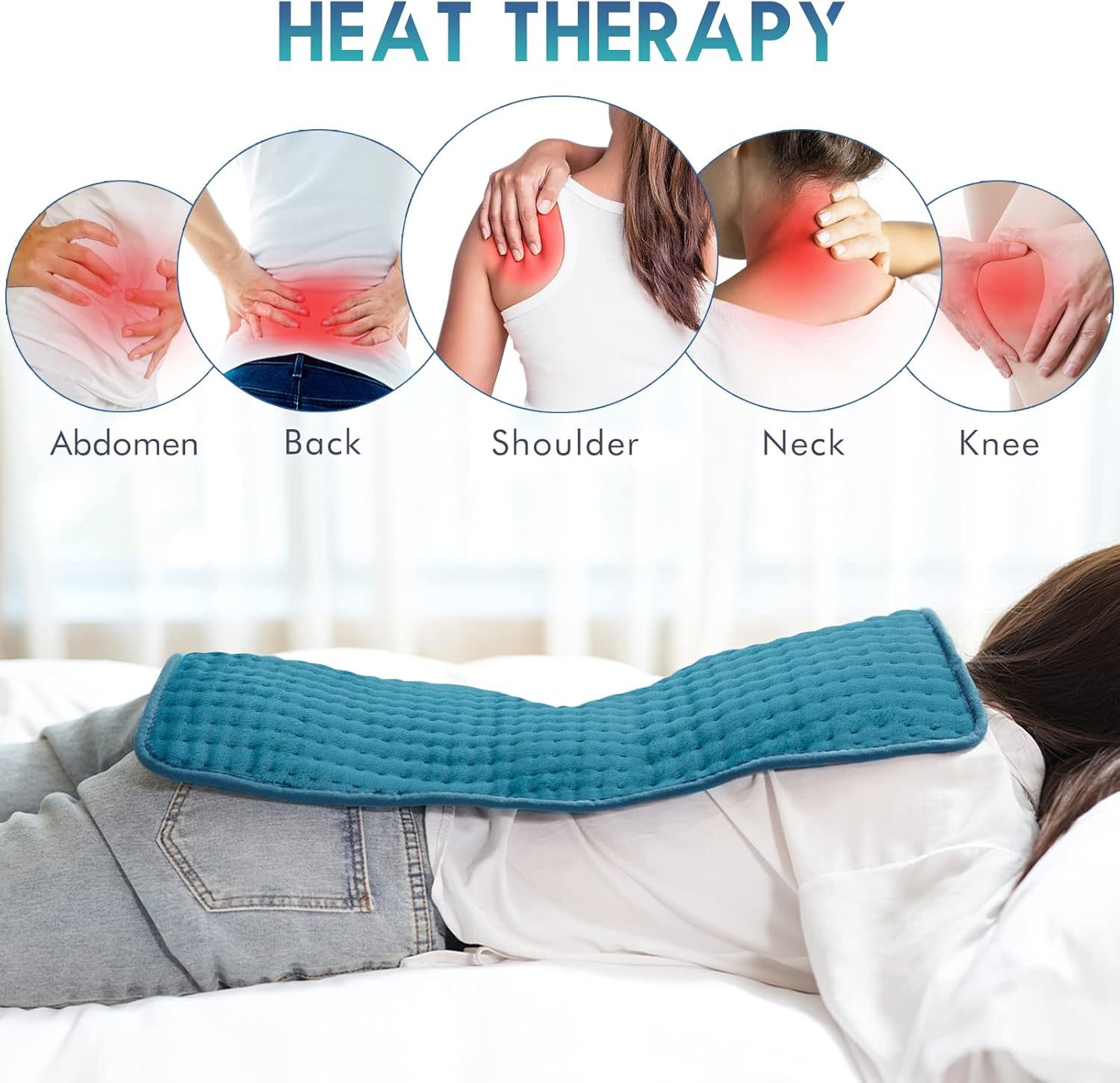 Heating Pad for Back Pain Relief, 12" x 24" Electric Heating Pads for Cramps, Back, Shoulder and Neck with 6 Heat Settings, Fast-Heating Technology, Auto Shut Off, UL Certification, Blue