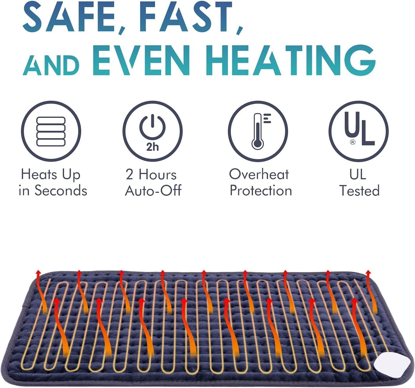 Heating Pad for Back Pain Relief, 12" x 24" Electric Heating Pads for Cramps, Back, Shoulder and Neck with 6 Heat Settings, Fast-Heating Technology, Auto Shut Off, UL Certification, Blue