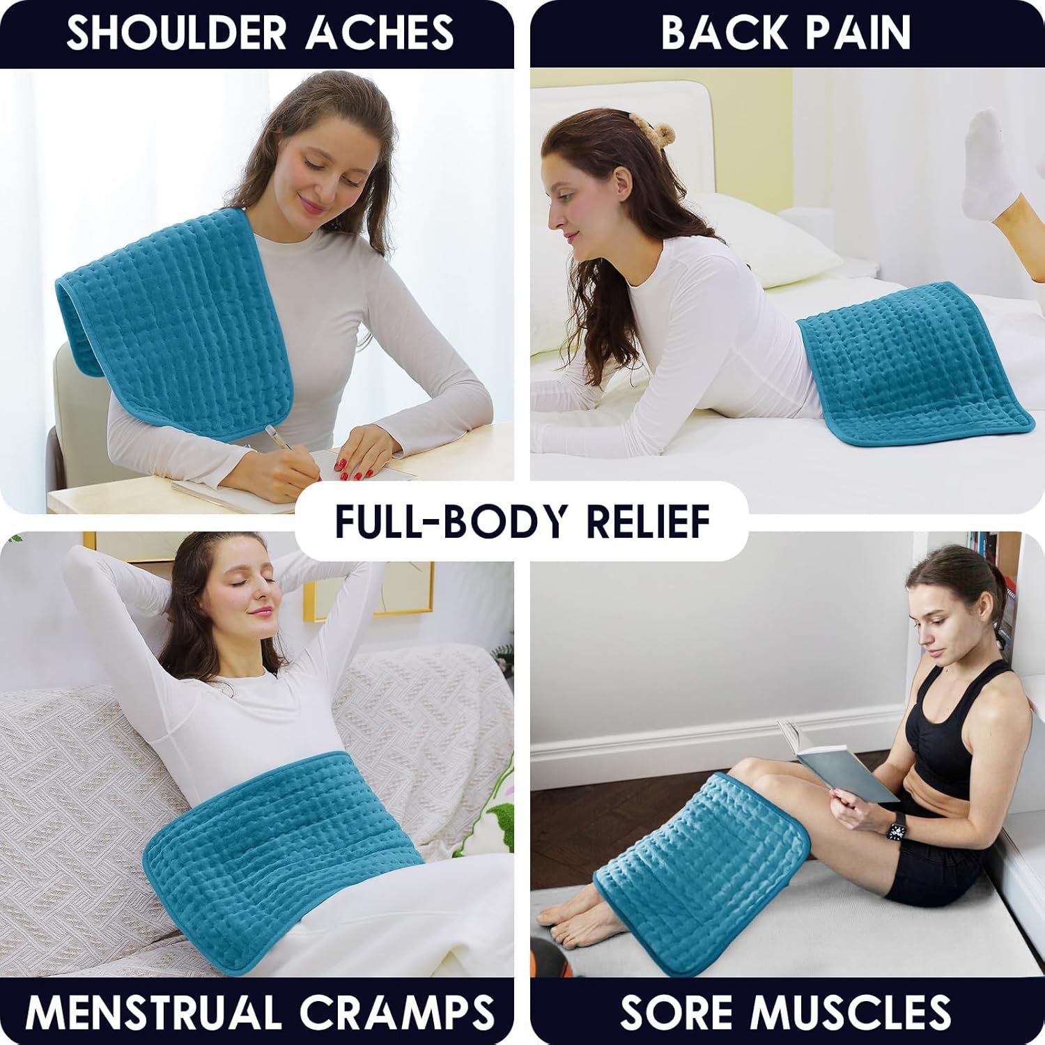 Heating Pad for Back Pain Relief, 12" x 24" Electric Heating Pads for Cramps, Back, Shoulder and Neck with 6 Heat Settings, Fast-Heating Technology, Auto Shut Off, UL Certification, Blue