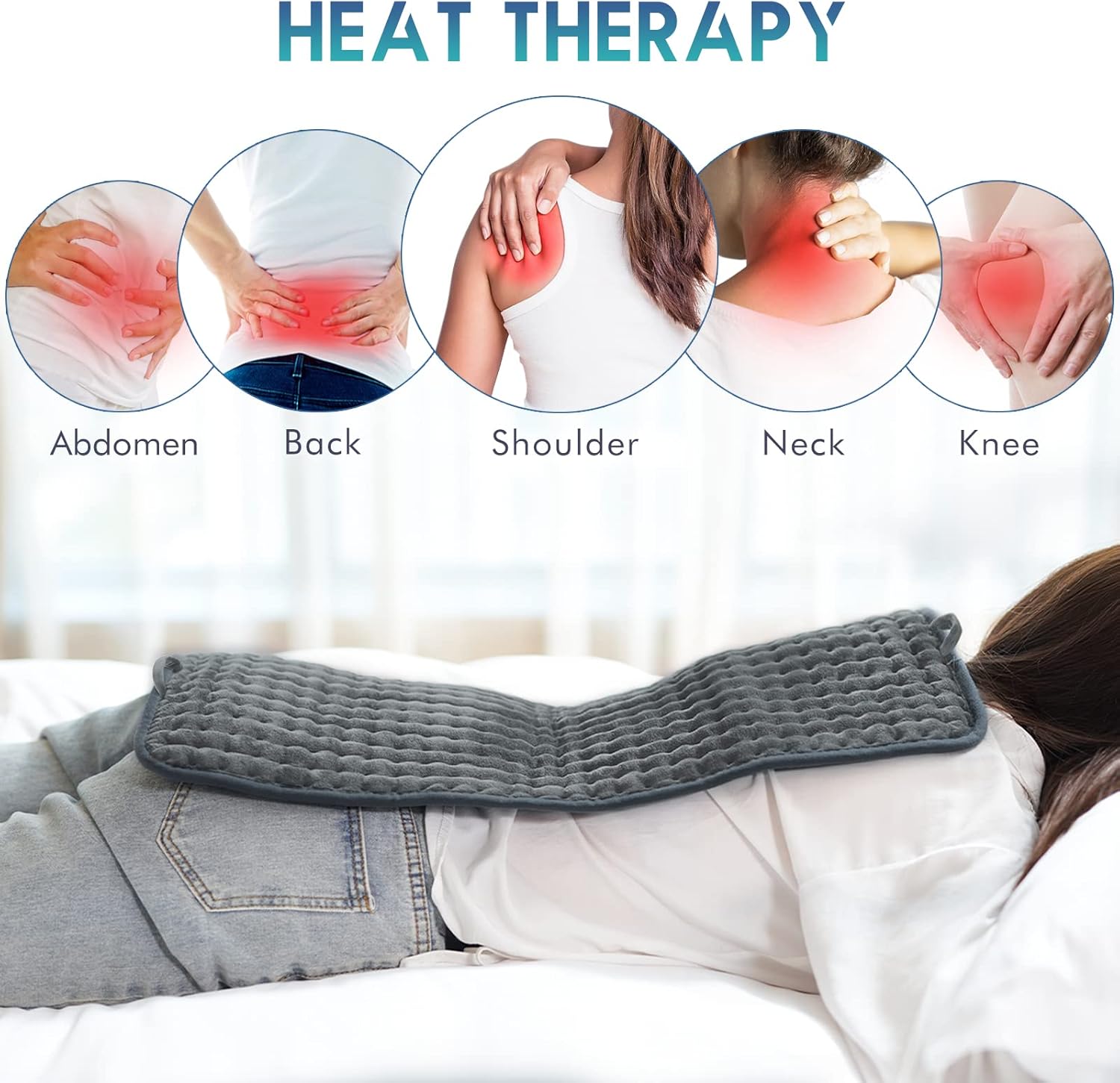 Heating Pad for Back Pain Relief, 12" x 24" Electric Heating Pads for Cramps, Back, Shoulder and Neck with 6 Heat Settings, Fast-Heating Technology, Auto Shut Off, UL Certification, Blue