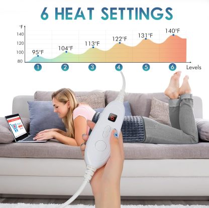Heating Pad for Back Pain Relief, 12" x 24" Electric Heating Pads for Cramps, Back, Shoulder and Neck with 6 Heat Settings, Fast-Heating Technology, Auto Shut Off, UL Certification, Blue