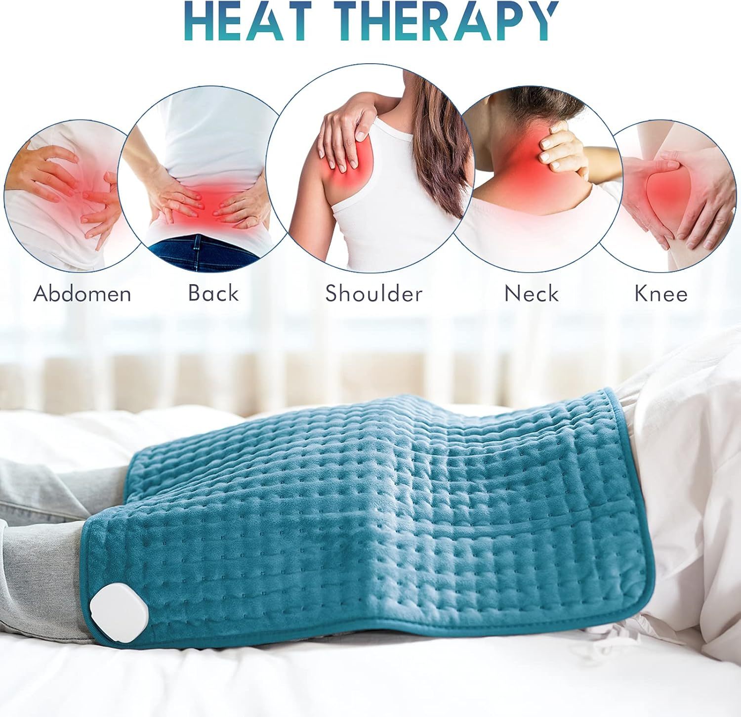 Heating Pad for Back Pain Relief, 12" x 24" Electric Heating Pads for Cramps, Back, Shoulder and Neck with 6 Heat Settings, Fast-Heating Technology, Auto Shut Off, UL Certification, Blue