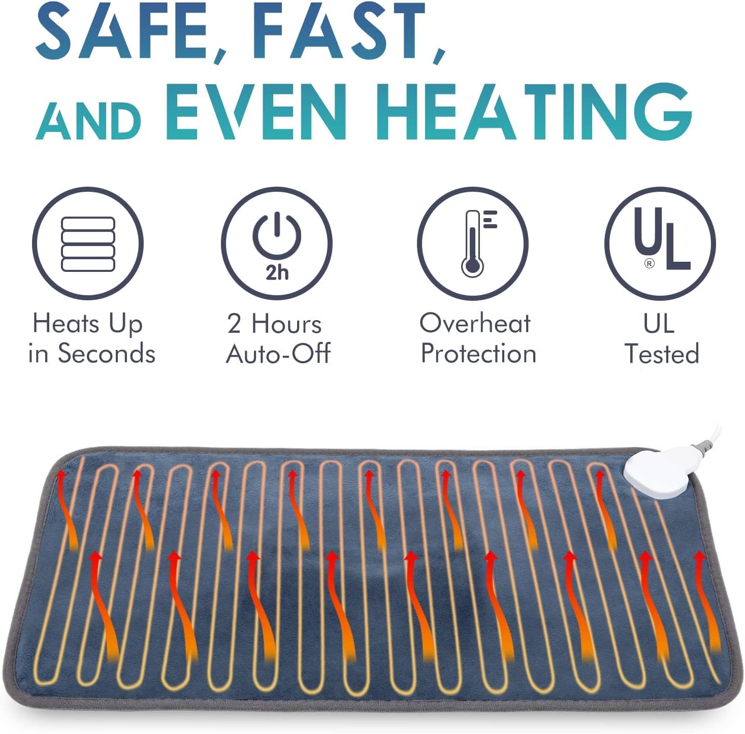 Heating Pad for Back Pain Relief, 12" x 24" Electric Heating Pads for Cramps, Back, Shoulder and Neck with 6 Heat Settings, Fast-Heating Technology, Auto Shut Off, UL Certification, Blue