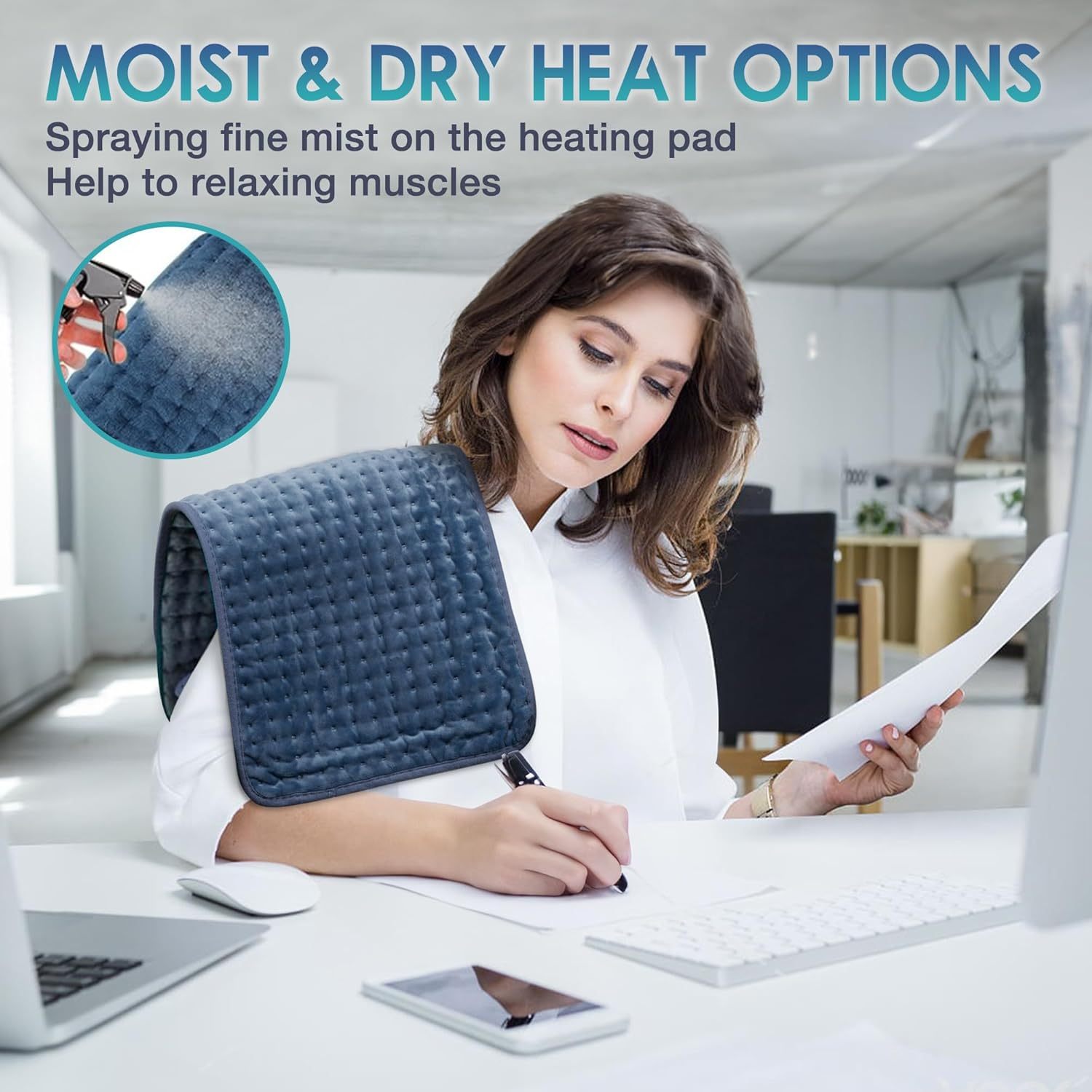 Heating Pad for Back Pain Relief, 12" x 24" Electric Heating Pads for Cramps, Back, Shoulder and Neck with 6 Heat Settings, Fast-Heating Technology, Auto Shut Off, UL Certification, Blue