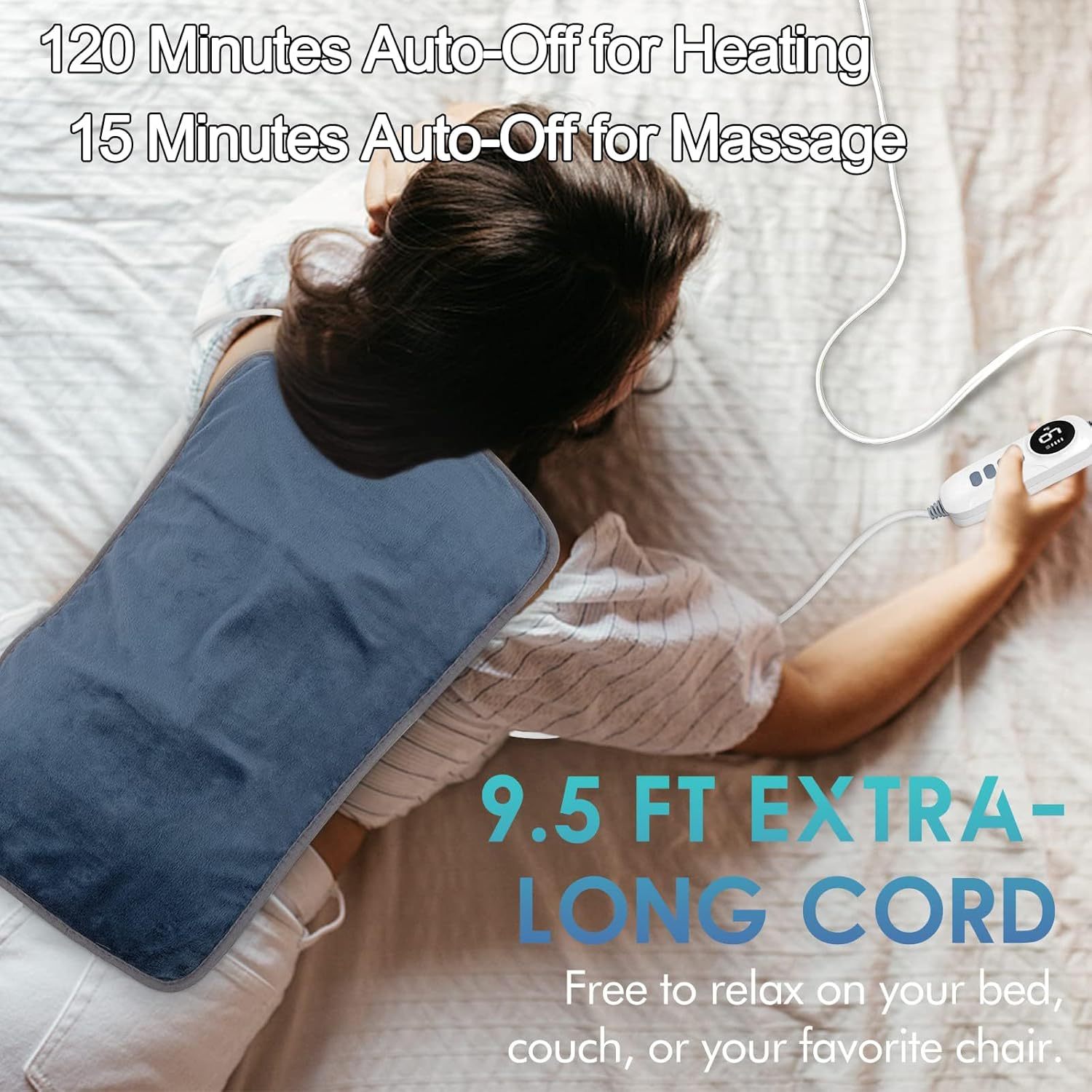 Heating Pad for Back Pain Relief, 12" x 24" Electric Heating Pads for Cramps, Back, Shoulder and Neck with 6 Heat Settings, Fast-Heating Technology, Auto Shut Off, UL Certification, Blue