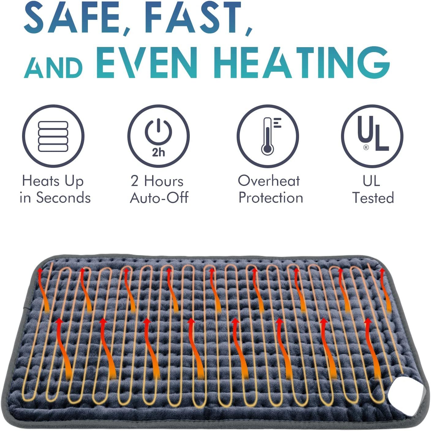 Heating Pad for Back Pain Relief, 12" x 24" Electric Heating Pads for Cramps, Back, Shoulder and Neck with 6 Heat Settings, Fast-Heating Technology, Auto Shut Off, UL Certification, Blue