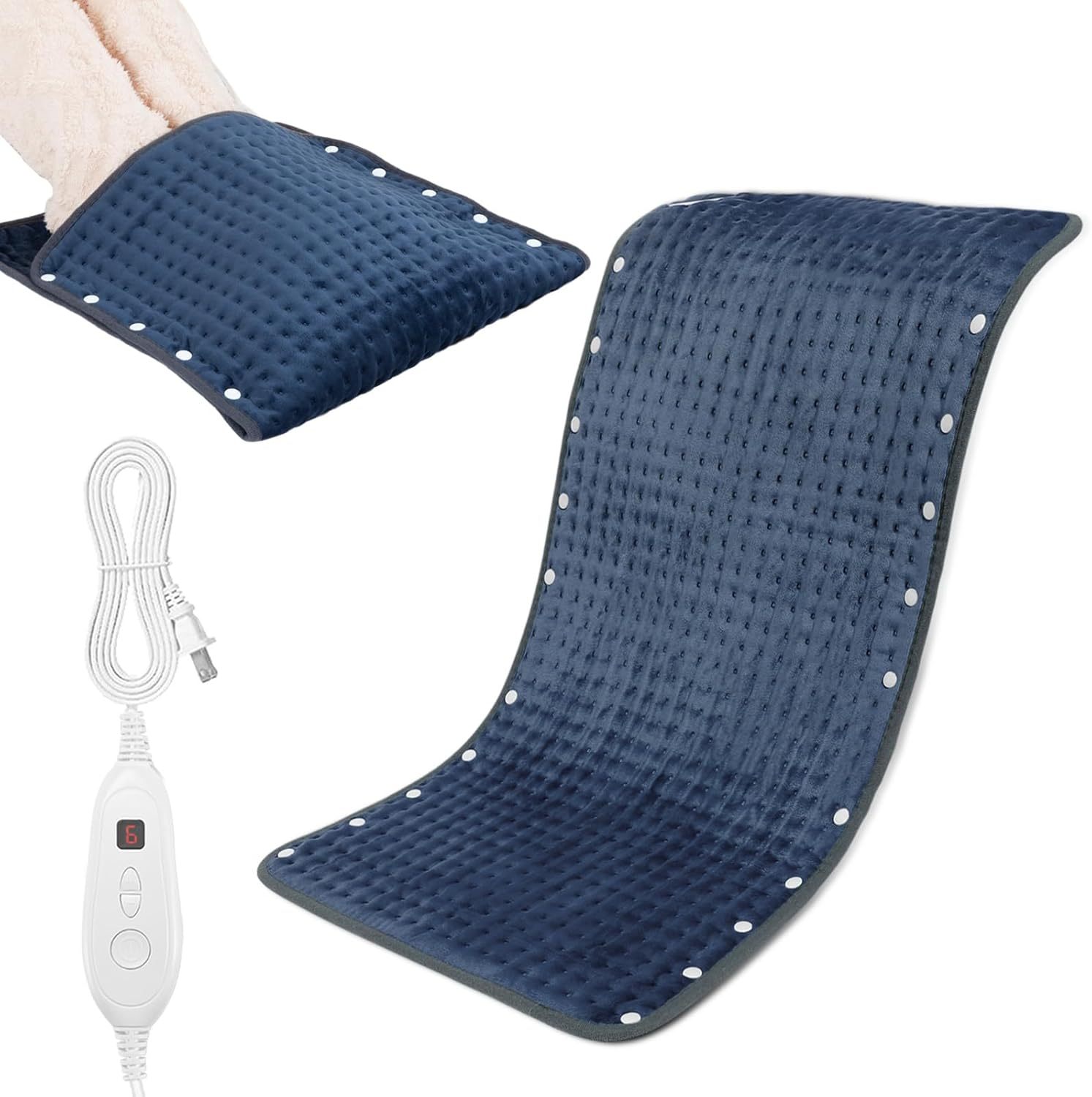 Heating Pad for Back Pain Relief, 12" x 24" Electric Heating Pads for Cramps, Back, Shoulder and Neck with 6 Heat Settings, Fast-Heating Technology, Auto Shut Off, UL Certification, Blue