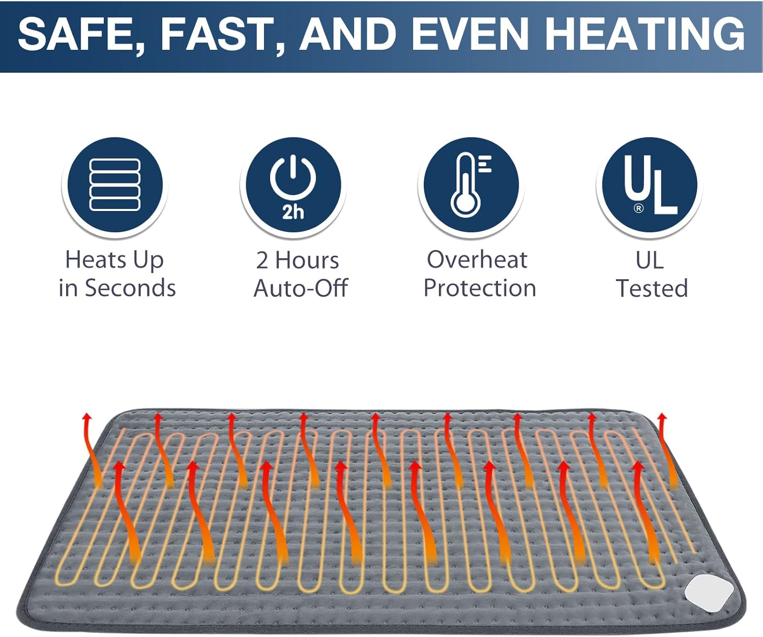 Heating Pad for Back Pain Relief, 12" x 24" Electric Heating Pads for Cramps, Back, Shoulder and Neck with 6 Heat Settings, Fast-Heating Technology, Auto Shut Off, UL Certification, Blue