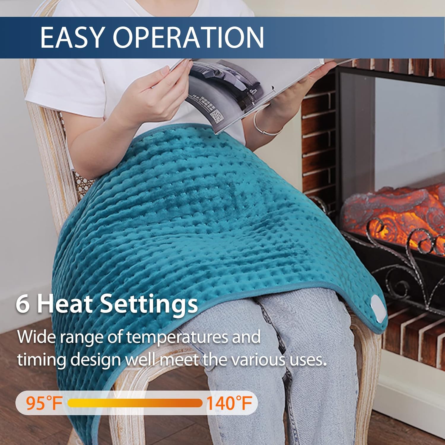 Heating Pad for Back Pain Relief, 12" x 24" Electric Heating Pads for Cramps, Back, Shoulder and Neck with 6 Heat Settings, Fast-Heating Technology, Auto Shut Off, UL Certification, Blue