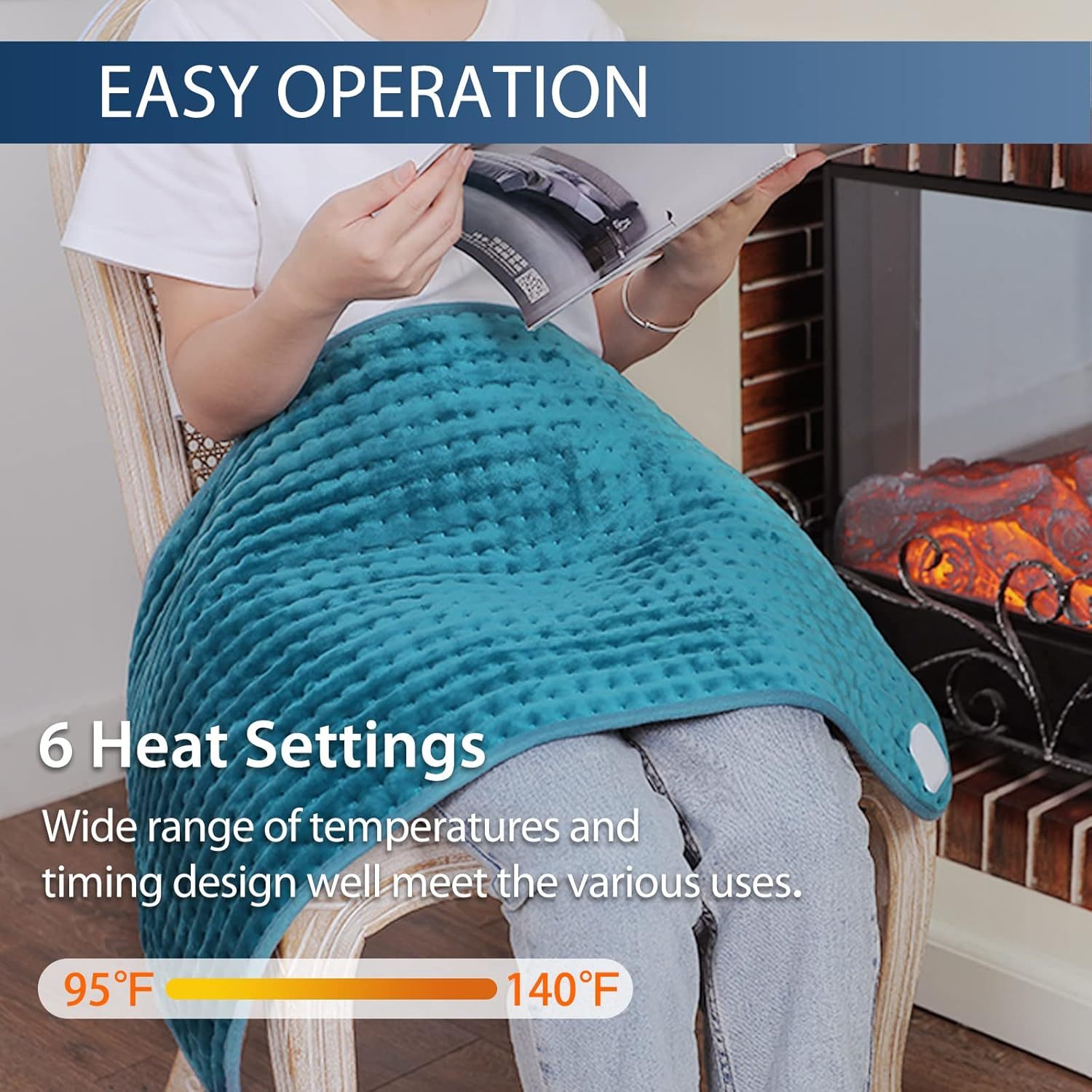 Heating Pad for Back Pain Relief, 12" x 24" Electric Heating Pads for Cramps, Back, Shoulder and Neck with 6 Heat Settings, Fast-Heating Technology, Auto Shut Off, UL Certification, Blue